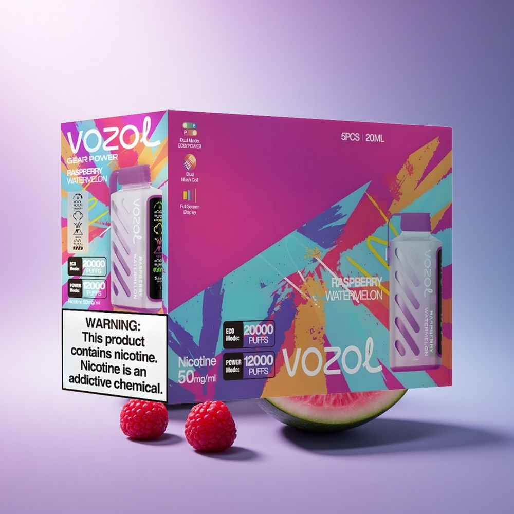 VOZOL Gear Power 20000 Puffs Raspberry Watermelon Dual Mesh 20mL 5% Nicotine