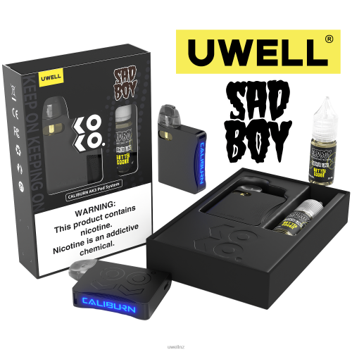 UWELL CALIBURN AK3 KIT + A3S 0.8OHM PODS (X2) + DADDY'S VAPOR 10ML SALTS 50MG | UWELL Auckland CRL: Black/FLV: Custard Cookie 50mg L0PHN243