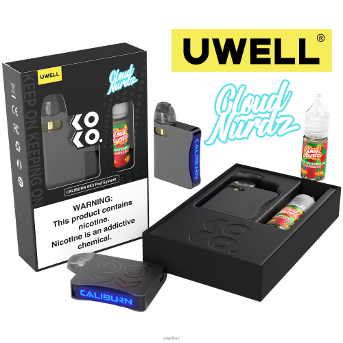 UWELL CALIBURN AK3 KIT + A3S 0.8OHM PODS (X2) + DADDY'S VAPOR 10ML SALTS 50MG | UWELL E Cigarette CRL: Grey/FLV: Sour Watermelon Strawberry 50mg L0PHN240