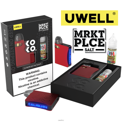 UWELL CALIBURN AK3 KIT + A3S 0.8OHM PODS (X2) + DADDY'S VAPOR 10ML SALTS 50MG | UWELL Wellington CRL: Red/FLV: Forbidden Berry 50mg L0PHN244